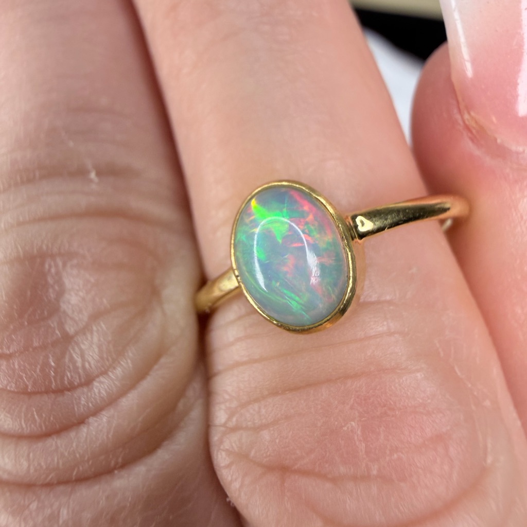 Ethiopian Opal Ring | Size 6 | 18k Gold Plated 925 | Fiery Natural Gem